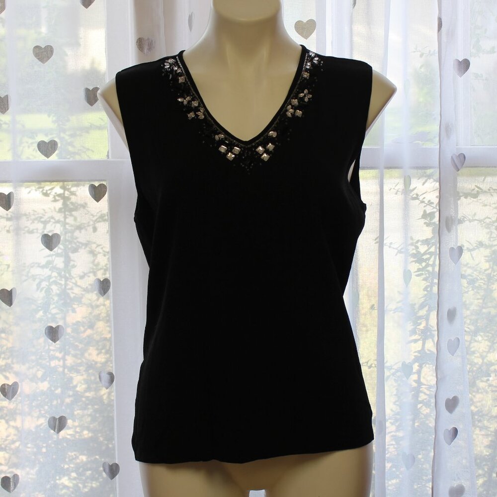 #539 Chico's Black Dress Tank Top with Neck Embellishment Size 3 (16)